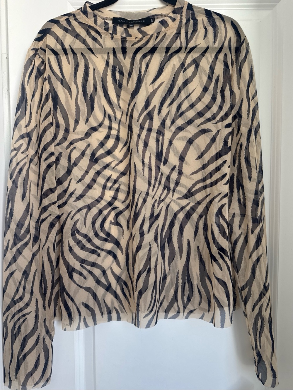 Sally Lapointe Women's Zebra Print Sheer Mesh Long Sleeve Blouse Top Size XXL